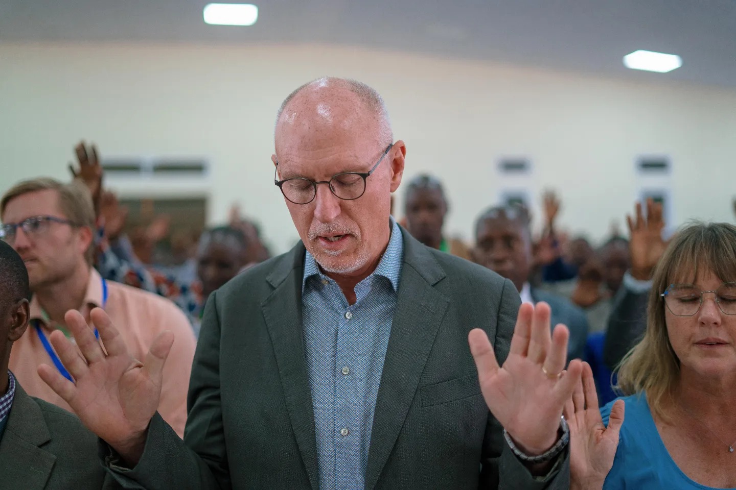 Worship event with congregation singing